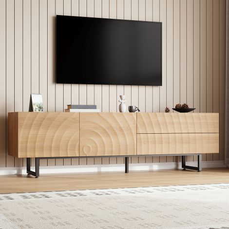 Meuble TV moderne avec 2 portes et 2 tiroirs - 180 x 38 x 51.5 cm - Panneau de particules - Naturel (1/5)