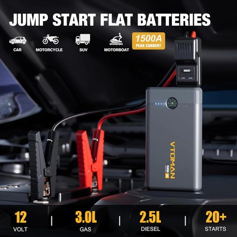 Batterie de démarrage V5 pour voiture (jusqu'à 6,0 L de gaz, 4,0 L diesel), chargeur de batterie de voiture 12 V, boîte de démarrage portable Supersafe avec lampe torche LED (1/5)