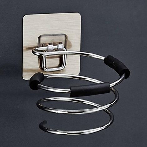 Serie di supporti per asciugacapelli - staffa per asciugacapelli da parete - acciaio inox autoadesivo - stile 2 - -- (1/4)