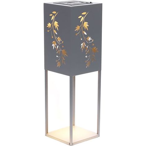 Lampe solaire LED colonne décorative décoration de jardin lumière extérieure décoration solaire lampe de jardin, gris acier inoxydable, batterie IP44, blanc chaud, H 60 cm