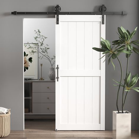 Porte coulissante intérieure de style industriel, 81,3 x 213,4 cm, en bois robuste, idéale pour apporter un caractère loft authentique à vos pièces de vie ou bureau.