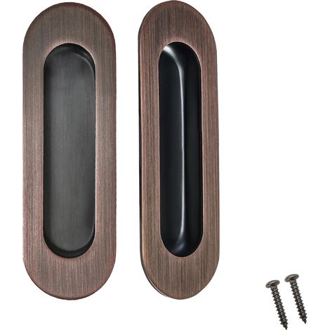 Poignées de porte encastrées - conviennent aux portes de grange, aux armoires, aux portes pliantes, etc. - 2 pièces, bronze, 120 x 40 mm (1/5)