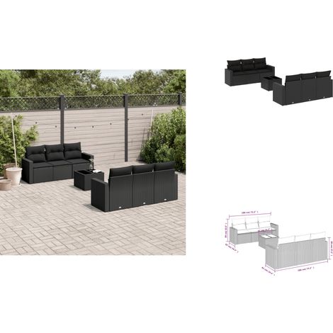 Salon de jardin 7 pcs avec coussins noir résine tressée - Ensemble Salon De Jardin - Meuble De Jardin - Canapé D'extérieur - Résine Tressée - Rotin Synthétique (1/3)