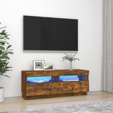 Meuble TV - Armoire de salon Banc TV avec lumières LED chêne fumé 100x35x40 cm -FR60845 (1/5)