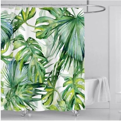 Rideau de douche anti-moisissure 120 x 180 cm, motif feuille de palmier verte, tissu résistant à l'eau, style tropical jungle botanique Crezuo (1/5)