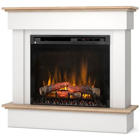 Camino Elettrico Riscaldante Da Pavimento Autoportante a LED - 28" - Bianco opaco / Rovere chiaro - 111,5 x 102 x 33,5 - TORMES (1/5)