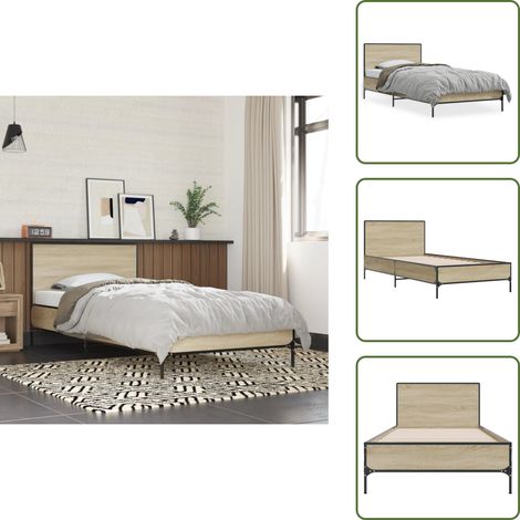 The Living Store Bettgestell Sonoma-Eiche 90x200 cm Holzwerkstoff und Metall - Bettes - Doppelbett - Bettkasten - Holzbetten - Eiche Möbel (1/5)