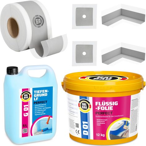HALBAU Dichtset für Duschabdichtung Bad Abdichtung Dichtband Flüssigfolie 12kg H30 (1/5)
