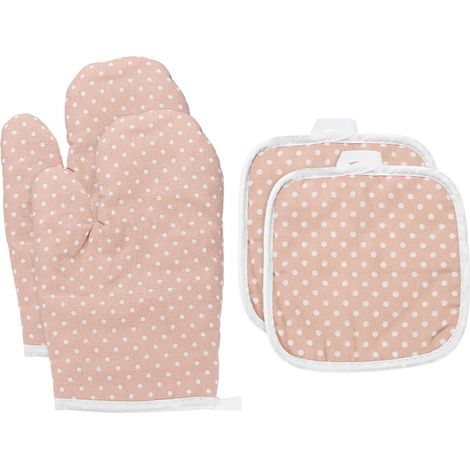Guanti da forno e presine da 4 pezzi da 25 cm, guanti da forno antiscivolo e sottopentola resistente al calore per cucinare, grigliare, barbecue e picnic (rosa). (1/3)