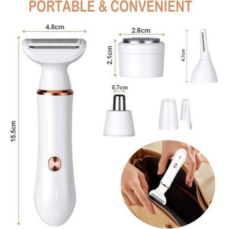 Rasoir À Cheveux - Batterie Lithium Rechargeable USB-C - 4 Têtes Interchangeables - Pour Corps Femmes - 1 Pièce (1/5)