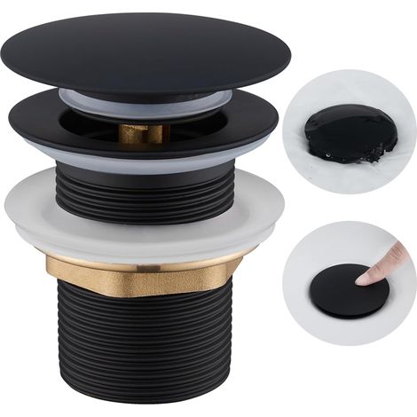Bonde Lavabo - Sans Trop-Plein - Laiton Chromé Noir Mat - G 1 ¼ - Pour Lavabo Sans Trous d'Évacuation Secondaire - 1 Pièce (1/5)