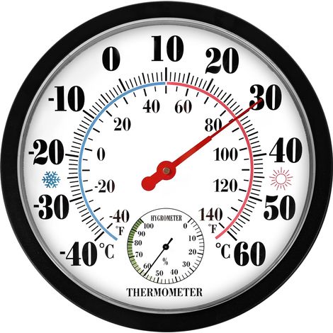 Termohigrómetro - 25 Cm - Diseño Europeo Con Esfera Negra Y Aguja Roja - Para Interior Y Invernadero (1/5)