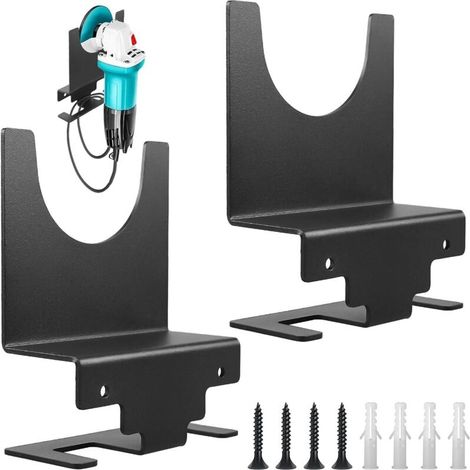 Set of 2 wall-mounted brackets for angle grinders made of carbon steel - For all brands - Accessories for tailors, polishers, garages and workshops (black) (1/5)
