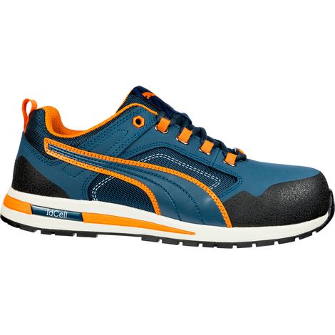 FP – Baskets de sécurité basse CROSSTWIST LOW S3 HRO SRC bleu/orange P47 – Coque fibre de verre 200J – Doublure BreathActive – Semelle caoutchouc URBAN