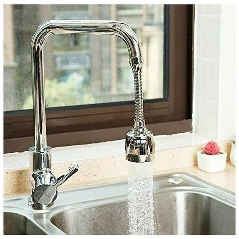 Kitchen Mixer Tap - 360 Degree Movable Kitchen Faucet Head, Water Saving Filter Nozzle, 3 Modes Adjustable Shower Head Filter Sprayer for Kitchen Bathroom (Long Silver) (1/4)