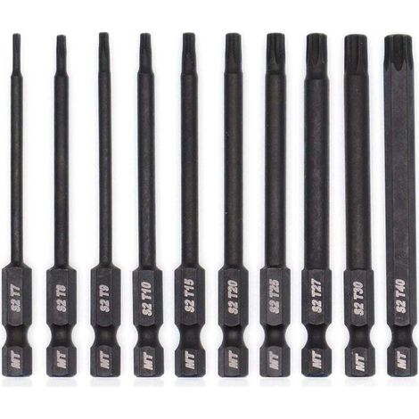Enowelir Jeu d'embouts Torx pour tournevis, perceuses et clés à chocs, résistant à la température, traitement thermique avancé, revêtement phosphaté, 8 cm, 10 pièces (1/4)