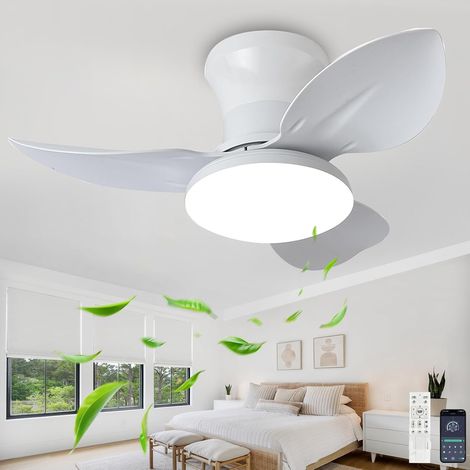 Blanc Plafonnier ventilateur moderne avec éclairage intelligent, variateur, télécommande, lumière LED, 6 vitesses, 3 pales, montage encastré discret ,65 cm (1/5)