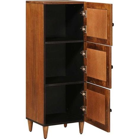 Étagère Haute en Bois de Manguier Massif, Couleur Noyer, 40 x 33 x 110 cm, Meuble de Rangement Vertical Style Industriel pour Salon, Bureau ou Entrée (1/5)