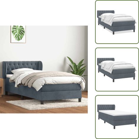 Cama de muelles ensacados - vidaXL Cama box spring con colchón terciopelo gris oscuro 80x210 cm - Cama de muelles con orejas