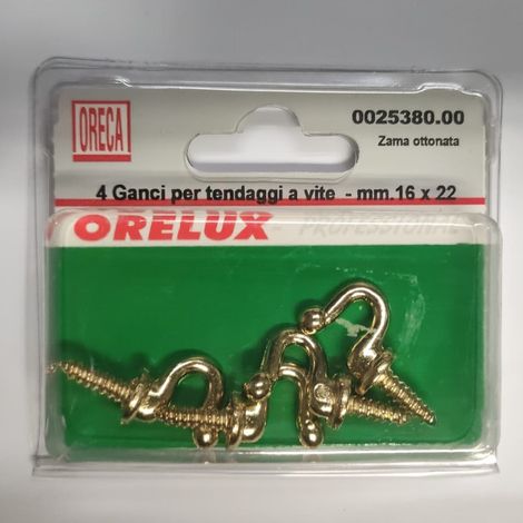 ORECA - GANCI PER TENDAGGI IN ZAMA OTTONATA 16X22MM 4PZ