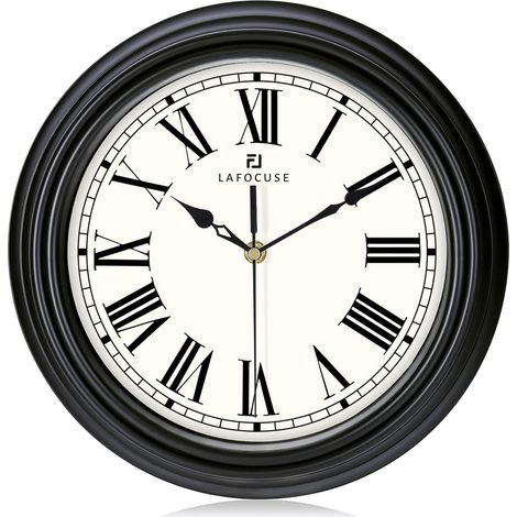 30 cm Vintage Roman Numerals Silent Wall Clock Classic Black Elegant Decorative for Kitchen, Living Room, Bedroom, Office (1/5)