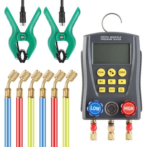 Testeur de pression de réfrigération numérique, testeur de collecteur de pression à vide, testeur de température CVC, kit d'outils de vanne, plage de test 0 kPa – 6 000 kPa (1/5)