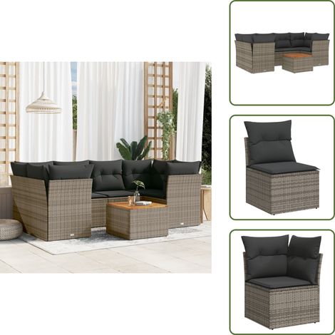 The Living Store Salon de jardin avec coussins 7 pcs gris résine tressée - Ensemble Salon De Jardin - Mobilier De Jardin - Canapé Extérieur - Résine Tressée - Rotin Synthétique (1/5)