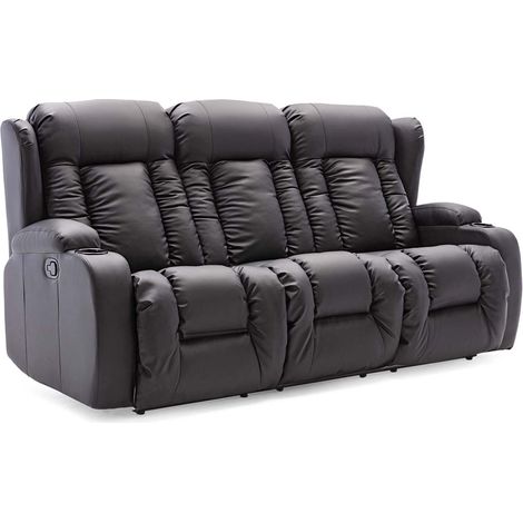 CAESAR HIGH BACK MANUAL BOND GRADE LEATHER RECLINER 3+2+1 SUITE SOFA ARMCHAIR SET  BLACK 3 SEATER (1/5)