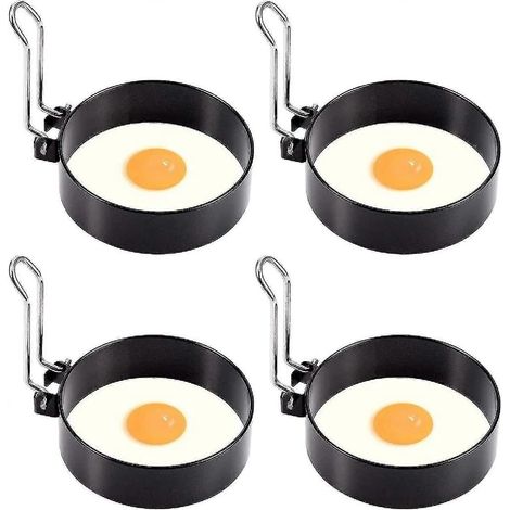 Ensemble de 4 cercles à œufs en acier inoxydable antiadhésifs, moules à œufs pochés, moules à omelettes, mini-crêpes, cercles à œufs ronds pour œufs au plat, œufs pochés et crumpets (1/4)