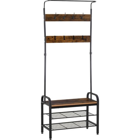 Porte-vêtements et porte-chaussures en MDF noir avec 8 crochets et 2 étagères 72 x 34 x 185 cm pour un rangement optimal (1/5)
