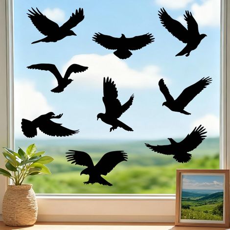 9 Autocollants Anti-Collision pour Oiseaux, Stickers Fenêtre Électrostatiques, Protection des Oiseaux et Portes Vitrées, Réutilisables (1/5)