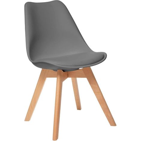 Créateur d'Intérieur - Chaise Baya Retro Grise - Tissu et Hêtre - Salle à manger, Cuisine, Bureau, Salon - Coussin intégré confortable (1/4)