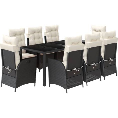 Maison Exclusive - 9-tlg. Garten-Essgruppe mit Kissen Schwarz Pol