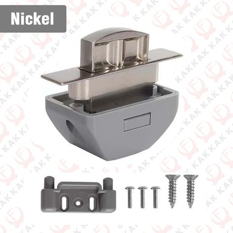 Loquet à bouton-poussoir avec poignée pour camping-car (finition nickel satiné), quincaillerie pour meubles (1/4)