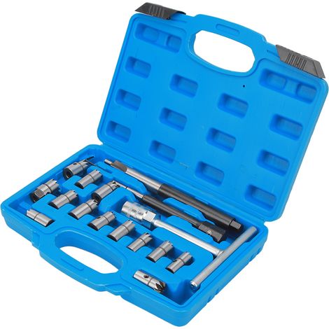 Jeu de 17 fraises de rénovation siège d'injecteur diesel, acier carbone, alésoir plat et angulaire, kit de nettoyage et démontage pour outillage. (1/5)