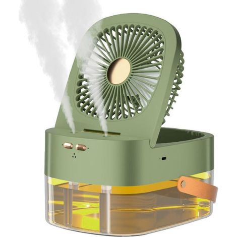 Ventilateur de refroidissement portable 3 en 1 alimenté par USB avec brume humidifiante et veilleuse LED, vitesses réglables pour un confort intérieur (rechargeable 1) (1/5)