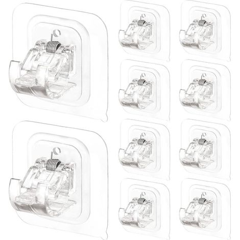 Lot de 10 supports de tringle à rideaux auto-adhésifs, supports de tringle réglables sans clous, crochets pour porte-serviettes, supports de rideaux pour salon, chambre, salle de bain, hôtel (1/5)