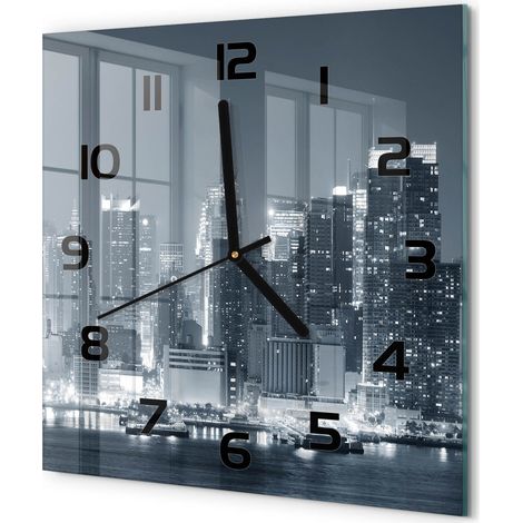 Horloge Murale Carrée Design en Verre Trempé Silencieuse Décoration Intérieure Manhattan, New York 30x30 cm (1/5)