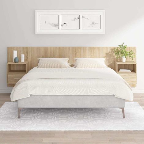 vidaXL Cabecero de cama con mesitas madera contrachapada roble Sonoma (1/5)