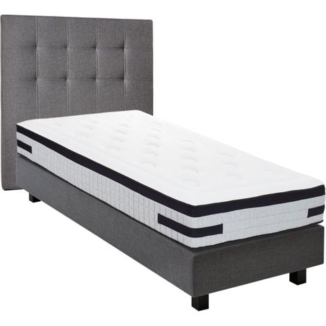 Ensemble matelas 90x200 + sommier + tête de lit gris CONFORTLUXE