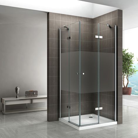 MAYA Cabine porte de douche d'angle H 180 cm verre semi-opaque 90 x 80 cm + receveur