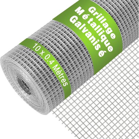 Grillage Métallique Galvanisé 40 cm x 10 m, Maille 6,3 x 6,3 mm, Treillis Anti-Rongeurs avec Gants de Protection pour Jardin, Plantes et Volière (1/5)