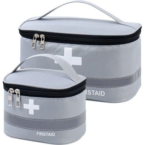 Lot de 2 trousses de premiers secours, sacs à médicaments vides, trousse de premiers secours, sacs médicaux portables gris(B) (1/4)