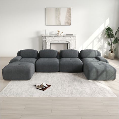 Modulares Ecksofa 388x178x75 cm Grau aus Cord rahmenlos und montagefrei (1/5)