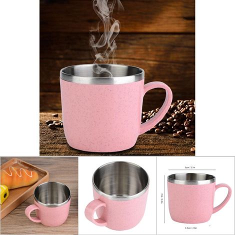 Edelstahlbecher mit Weizenstroh für Kaffee, Saft, Milch (Rosa)