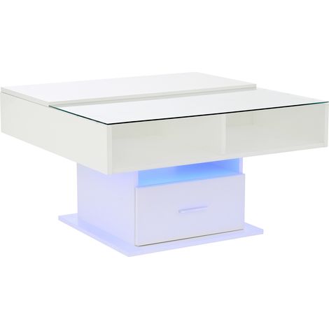 Mesa de centro elevable brillante con LED, altura regulable y almacenamiento, blanca HOMVRA (1/5)
