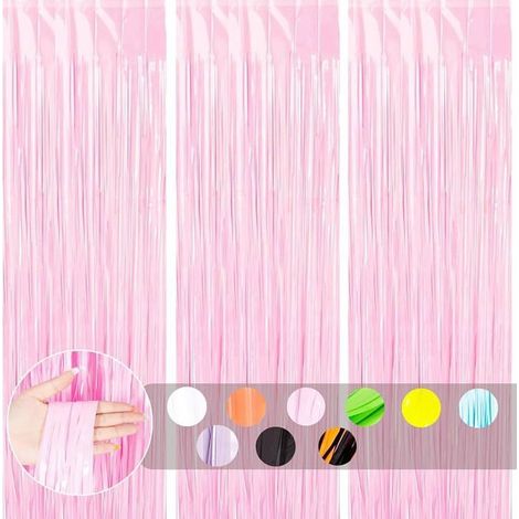 3 pièces Rideau Métallique Frange Macaron Rose, 1mx2m Scintillants Foil Rideau Shimmer Décoration Macaron Rose RIDEAU (1/5)