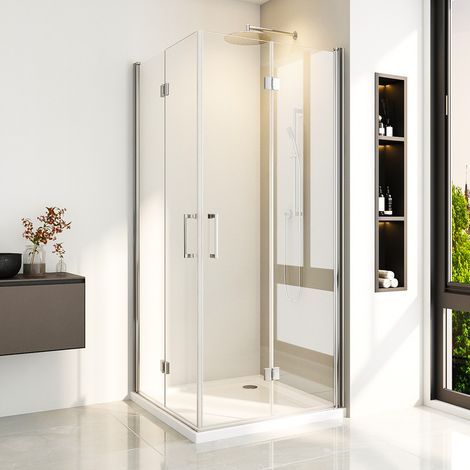 Duschkabinen Falttür 70x75 cm Eckeinstieg Duschkabine 180° Rahmenlos Duschabtrennung Eckeinstieg Drehfalttür Dusche Duschwand mit 6mm Nano Beschichtung ESG Glas, Falttüren Höhe 195cm (1/5)