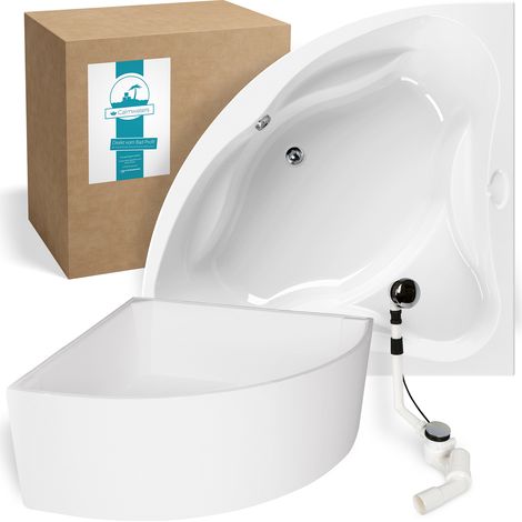 Calmwaters® Eckbadewanne Komplettset 140x140 cm mit Wannenträger & Ablaufgarnitur, Acrylwanne Original, Duowanne für 2, Sitzbadewanne, Set Badewanne komplett, Eckwanne 140 x 140, Weiß, 99000089 (1/5)