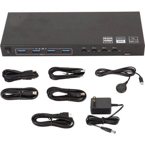 Commutateur KVM USB 8 Ports 4 USB3.0 18Gbps 4K 60Hz 2K 120Hz HDCP 2.2 pour Clavier Souris PC 100‑240V Prise US (1/5)